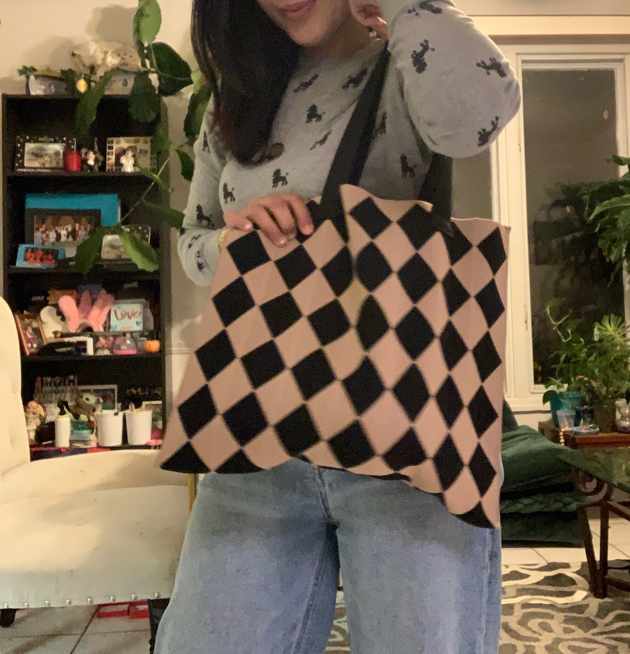 Marian-Inspired Checkered Tote Bag