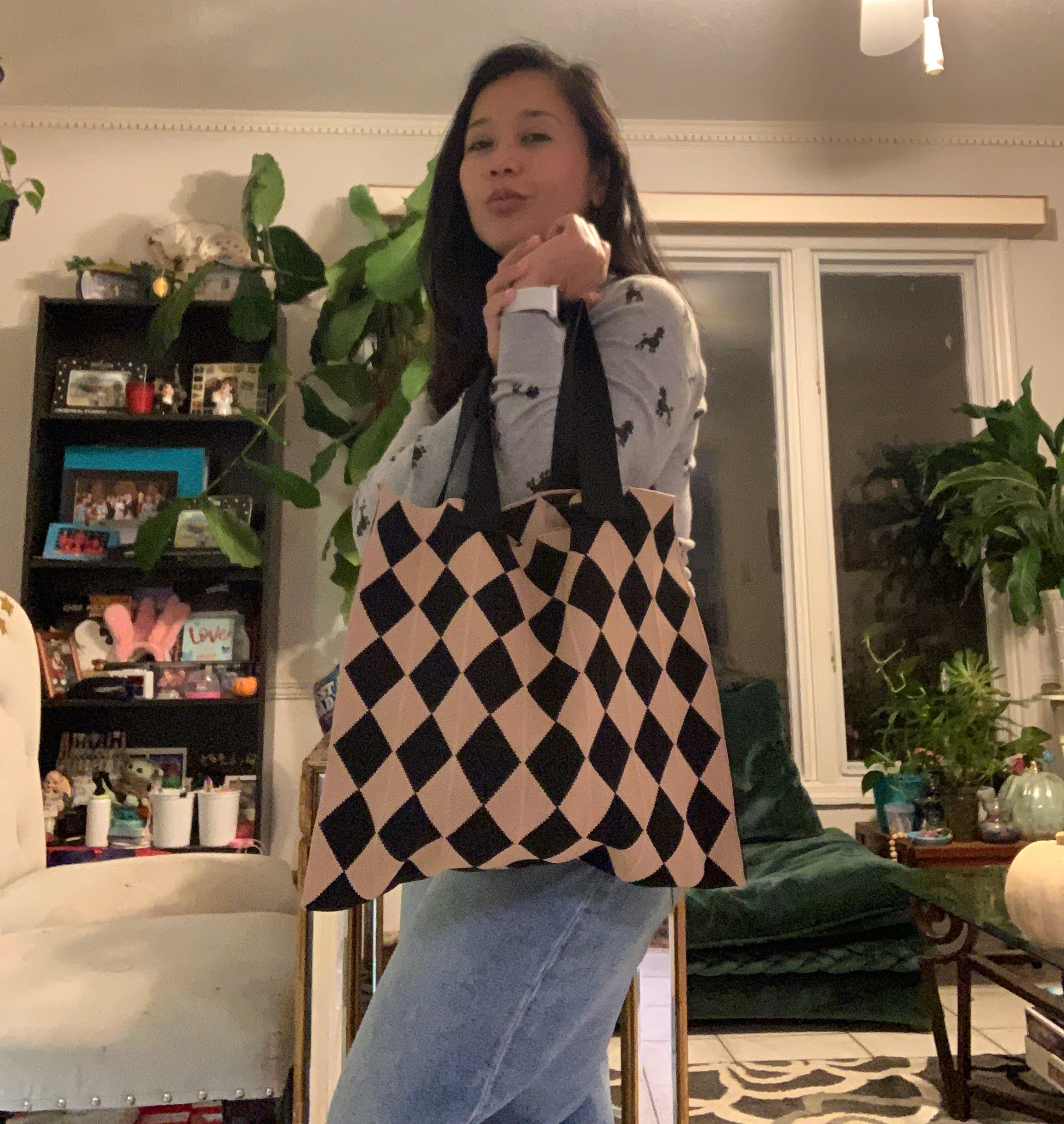 Marian-Inspired Checkered Tote Bag