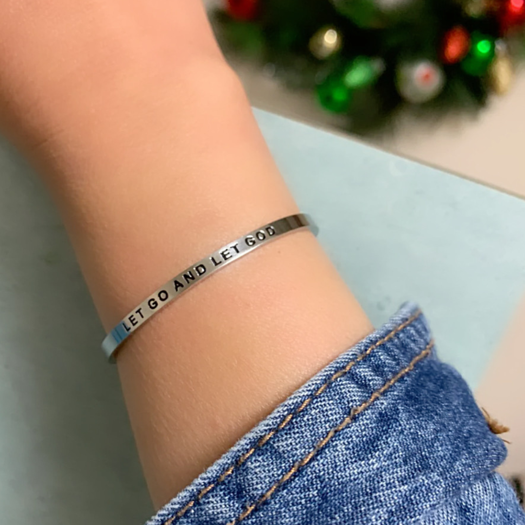 Let Go and Let God Silver Mantra Cuff
